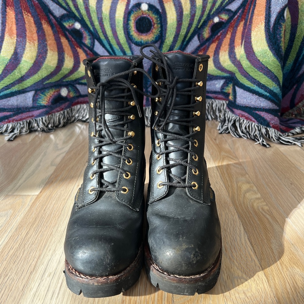 Chippewa Black Lace Up Combat Ankle Boot Stompers Dr Martens-esqu